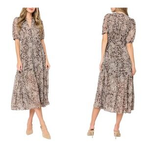 Gibsonlook Kira Print Drawstring Maxi Dress Brown NWT Large